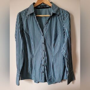 EXPRESS DESIGN STUDIO Striped Blue Cotton Blend Shirt